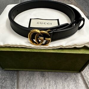 AUTHENTIC BLACK GUCCI GG MARMONT THIN BELT